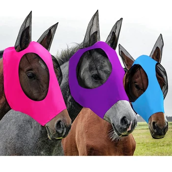 Разноцветные маски для лошадей Против мух, Дышащая Эластичная Трикотажная сетка, маска от комаров, Снаряжение для верховой езды Новое
