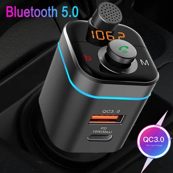 Автомобильный MP3-плеер JINSERTA One Key Bass Bluetooth 5,0 FM-Передатчик PD18W QC3.0 Быстрое Зарядное Устройство Поворотный Ключ Громкой Связи Микрофон
