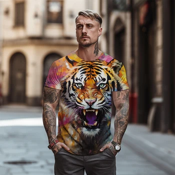 Летняя Новая футболка с 3D принтом Тигра, Уличная Повседневная Мужская футболка большого размера, Модная Универсальная футболка с круглым воротником