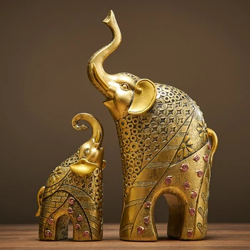 Золото, современный золотой слон, аксессуары для украшения дома из смолы, поделки для скульптуры, украшения для статуй, Гостиная матери и ребенка