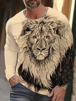 Мужская футболка с круглым вырезом и длинными рукавами с рисунком Льва, волка и скорпиона, 3D-печать, средства для повседневного дизайна на открытом воздухе