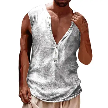 Мужская футболка с V-образным вырезом и пуговицами, жилет для фитнеса без рукавов, топ спортивной одежды