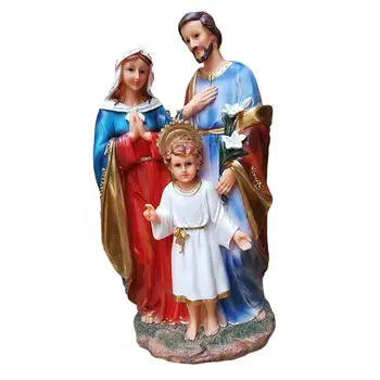 Статуя Святого Семейства Скульптура Из Смолы Иисус Мария Джозеф Фигурка Ремесленная Коллекция Святое Семейство с Детской Фигуркой для Настольного Автомобиля