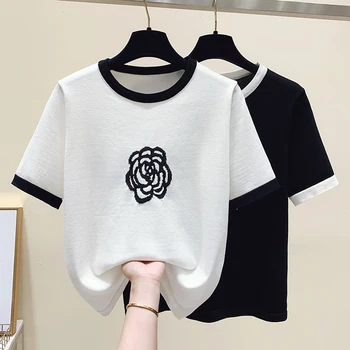 Черно-белый вязаный летний стиль, Модные блузки 2022, Дешевая винтажная одежда для женщин, Женская одежда Harajuku Kawaii