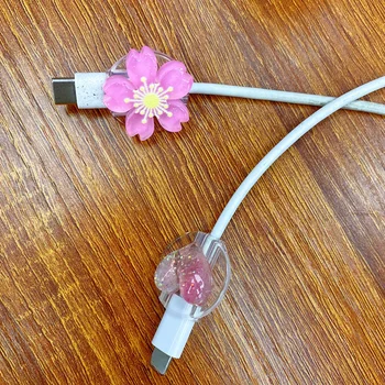 Для защиты кабеля USB Кабель передачи данных Шнур Цветы Тюльпан чехол для iPhone Android Type-C Apple Зарядка 1ШТ