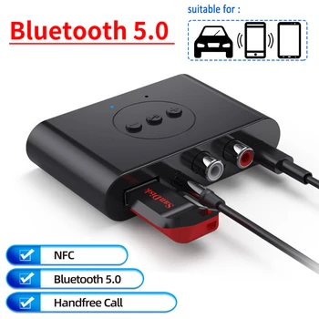 Аудиоприемник Bluetooth 5.0, U-диск, NFC RCA 3,5 мм Разъем AUX, беспроводной адаптер стереомузыки с микрофоном для автомобильного комплекта, динамик Bluetooth