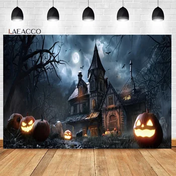 Laeacco Фон для фотосъемки Дома с привидениями в лунном свете на Хэллоуин, замок, Тыквенный фонарь, кладбище, детский фон для розыгрышей