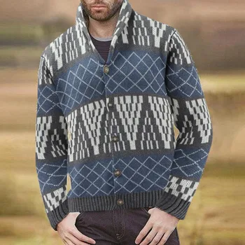 Мужская толстовка Vantage, осенне-зимний полосатый пуловер с длинными рукавами, теплые вязаные свитера с капюшоном, куртка с высоким воротом, пальто в стиле ретро