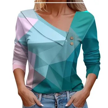 Классический пуловер, осенняя блузка 3D-кроя, приятная на ощупь, геометрическая Цветная свободная осенняя футболка в стиле пэчворк