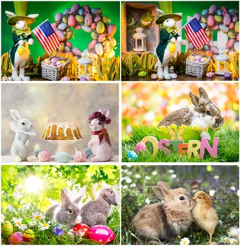 Пасхальный Кролик Корзина с яйцами Американский флаг Кролик Праздничный торт Разбить Фоны Фотографическая Весна Зеленая Трава Фоны Реквизит