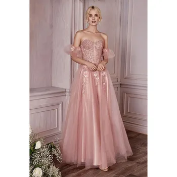 Изысканное платье принцессы для выпускного вечера и дня рождения с открытыми плечами, 3D Цветочная вышивка бисером, Длинные вечерние вечерние платья трапециевидной формы 2024 г.