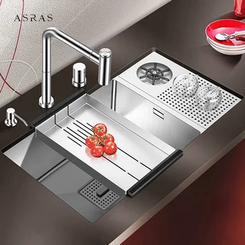 Кухонная раковина для ополаскивания чашек высокого давления ASRAS SUS 304 из нержавеющей стали, кухонные раковины ручной работы, матовые Подмонтированные под барную стойку, кухонные раковины