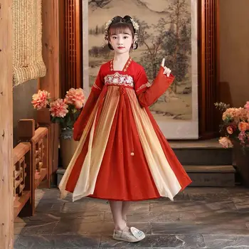 Народный танец Китайские дети девочки Платье Ханфу Косплей Представление Дети Династии Тан Девочки Древний костюм Платье принцессы