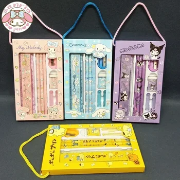 Набор канцелярских принадлежностей Sanrio Линейка-ластик для карандашей Kawaii Melody Kuromi Cinnamon Roll Студенческие принадлежности для рисования Детские Праздничные Подарки