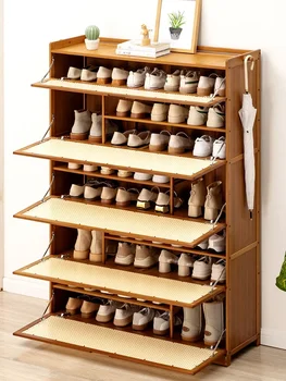 Обувной шкаф Домашний дверной стеллаж для обуви Простое ультратонкое хранилище Фантастический компактный бытовой шкаф для прихожей из массива дерева
