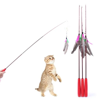 Палочки-дразнилки для кошек, трехсекционная Телескопическая удочка, палочка-котенок, Забавный Ловец, Дразнящая палочка, Удочка, Интерактивные игрушки-Дразнилки-палочки