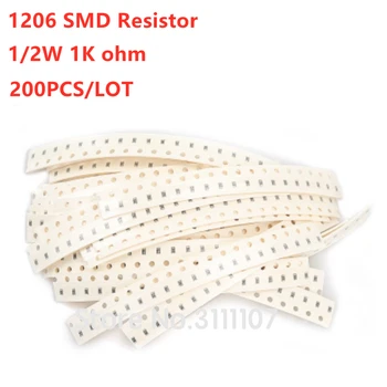 200 шт./ЛОТ 1206 1K Ом, 1KR 5% SMD резистор 1/2 Вт, Сопротивление 3216 102 чиповых фиксированных резистора