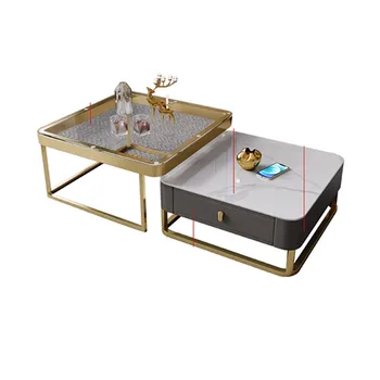 Стеклянный журнальный столик размером с яркую каменную плиту, комбинированный столик для маленькой квартиры, гостиная, креативный телескопический квадратный журнальный столик, столик