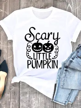 Тыквенное письмо, осень 90-х, Осенняя женская футболка на Хэллоуин, День Благодарения, женская одежда, футболки с графическим принтом, женские футболки