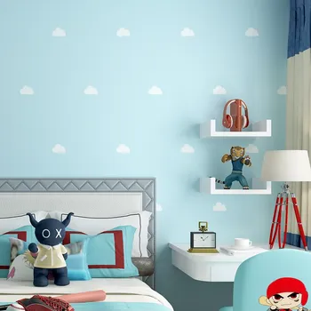 Современное минималистичное голубое небо, белые облака, настенные обои, детская комната, фоновое фото, обои, наклейки для домашнего декора
