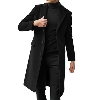 Мужская ветровка, пальто с длинным воротником с лацканами, однобортное пальто, Длинная куртка, Кардиган, Верхняя одежда, Тренч, Шерстяное пальто, Официальное