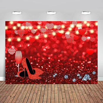 Фон на День Святого Валентина, высокие каблуки, красный бриллиант, блестящий фон для фотографий, Влюбленные, романтический фон для фотосъемки Невесты