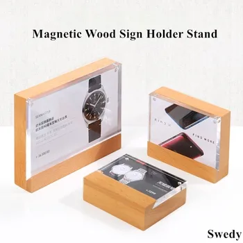 A6 100x150 мм Настольная Деревянная рамка для фото и плаката, Магнитный акриловый держатель знака, подставка для дисплея
