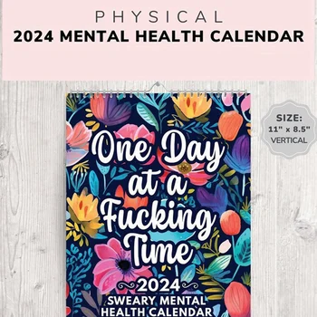 Забавный календарь для психического здоровья на 2024 год, Клянусь Вдохновляющим календарем на 2024 год, Цветочный календарь, Вдохновляющий календарь на стену