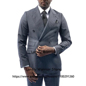 Классические серые мужские костюмы, Двубортный деловой блейзер, Свадебный смокинг жениха, комплект из 2 предметов, повседневная куртка, брюки Terno Masculino