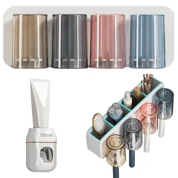 Универсальный держатель для зубной щетки Простая установка Настенный дозатор зубной пасты Органайзер для хранения большой емкости Использование в ванной
