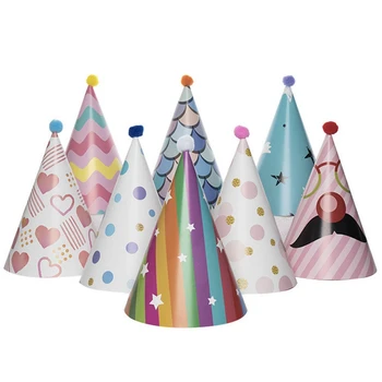 8шт Бумага Золотая Фольга С Днем Рождения Конусообразные Шляпы Для взрослых и детей Украшение вечеринки
