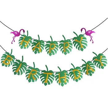1 Комплект Баннеров Flamingo Green Leaf Happy Birthday Для детей и взрослых Гавайская Тематика День Рождения Юбилей Украшения