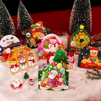 16шт Милая Поздравительная открытка из 3D-бронзирующей бумаги с Рождеством, Санта-Клаус, Складная пригласительная подарочная карта для декора новогодней вечеринки