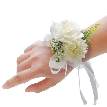 Свадебное кольцо с искусственным цветком на запястье невесты, шелковое кольцо с розой для подружки невесты, принадлежности для свадебной вечеринки