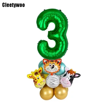 Украшение для вечеринки в стиле Сафари с изображением воздушного шара из зеленой фольги, украшение для вечеринки в виде тигра, украшение для вечеринки в честь дня рождения ребенка в лесу, джунглях, малыше