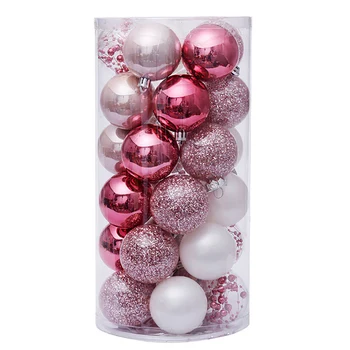 30шт Набор украшений из шариков для Рождественской елки, Небьющиеся шары для декора, Изысканный набор подвесных безделушек для праздничной вечеринки -розовый