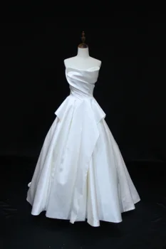 Высококачественное атласное белое свадебное платье без рукавов в складку последней мечты SDL-6-10 H0610