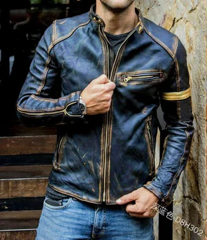 Мужская мотоциклетная куртка из легкой искусственной кожи на молнии со стоячим воротником и множеством карманов, распродажа, прямая поставка