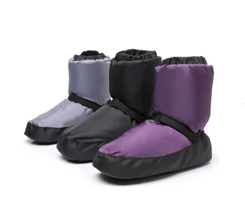 Женская зимняя балетная обувь для разминки, женские черные фиолетово-серые балетные ботинки, современная теплая обувь для тренировок балерины