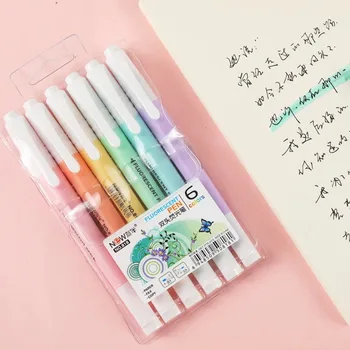 Пластиковые маркеры Kawaii, износостойкие ручки для рисования с наклонной головкой, быстросохнущий флуоресцентный маркер, студенческая ручка