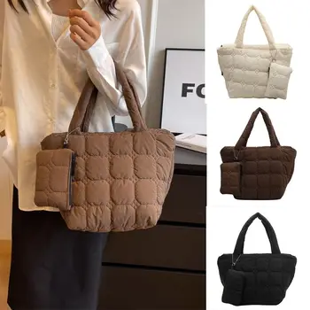 Хлопковая сумка подмышками большой емкости, клетчатая сумка в корейском стиле с кошельком для монет, сумка-тоут, однотонная сумка через плечо для девочек