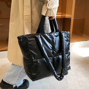 Зимняя большая сумка 2022 года с подкладкой Дизайнерские женские сумки через плечо Роскошные Большие Пуховые хлопчатобумажные сумки для покупок Кошельки