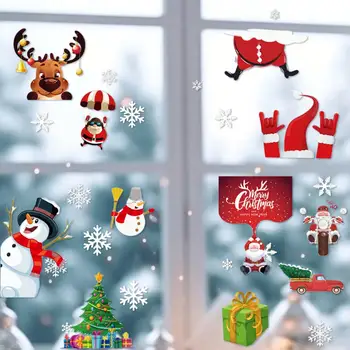 Рождественские наклейки на окна Праздничные Рождественские наклейки на окна Многоразовые наклейки с Санта-Клаусом и снеговиком для удобства дома на время отпуска