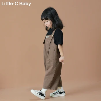 Детские комбинезоны для Южнокорейских детей, осень 2023, новые хлопчатобумажные свободные комбинезоны для мальчиков и девочек, повседневные штаны для малышей, комбинезоны для малышей