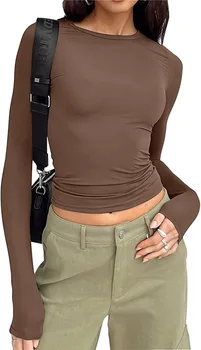 Женское термобелье, зимняя однотонная теплая базовая рубашка 2023, Приталенный пуловер, футболка с длинными рукавами, базовая одежда с круглым вырезом.