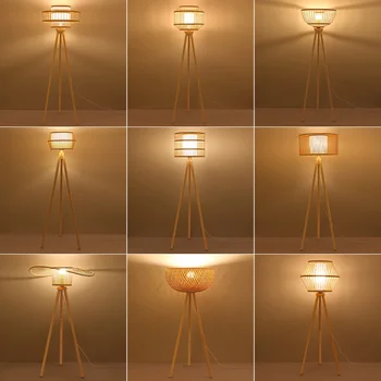 Креативные бамбуковые светодиодные торшеры ручной работы в стиле ретро Деревянный штатив Настольная лампа для гостиной кабинета Прикроватные светильники для спальни