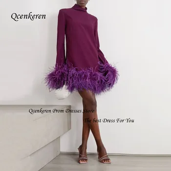 Qcenkern Фиолетовое платье для выпускного вечера с высоким воротом, без спинки, Креповое вечернее платье 