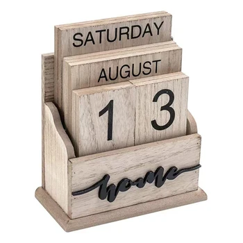 Вечный календарь Деревянный Винтажный Календарь из деревянных блоков для домашнего офисного стола, украшающий дисплей недели, месяца, даты