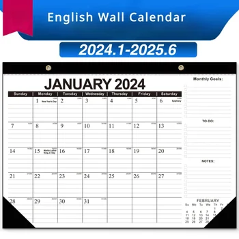 Английский настенный календарь на 2024 год 18 месяцев обратного отсчета Классный календарь Настенный планировщик Простое украшение рабочего стола
